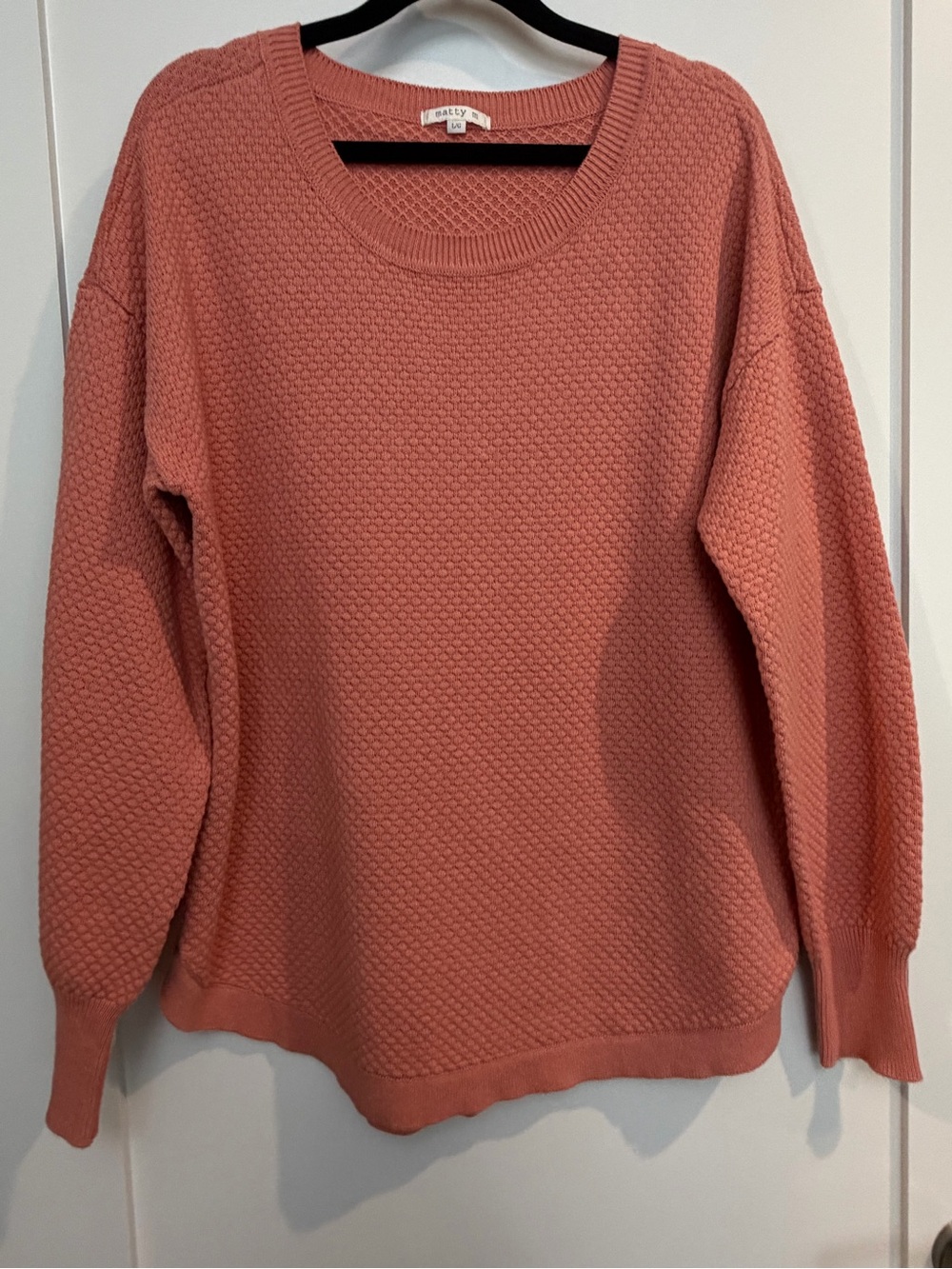 Matty M Textured Cotton Sweater Dusty Rose Salmon Color Large
